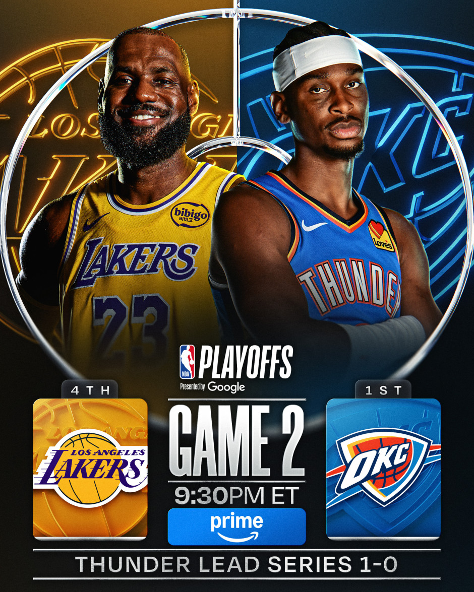 NBA高清直播在线直播：半决赛湖人vs雷霆（5月8日）雷霆青年军G2继续碾压老迈紫金？